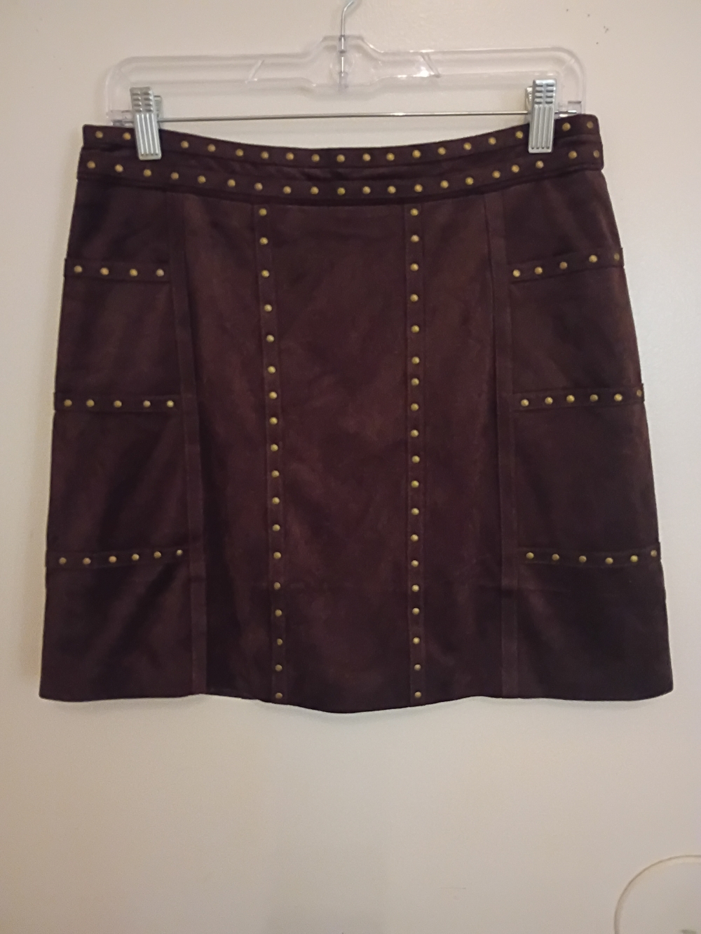 Boston Proper Brown Faux Suede Studded Mini Skirt Sz 6